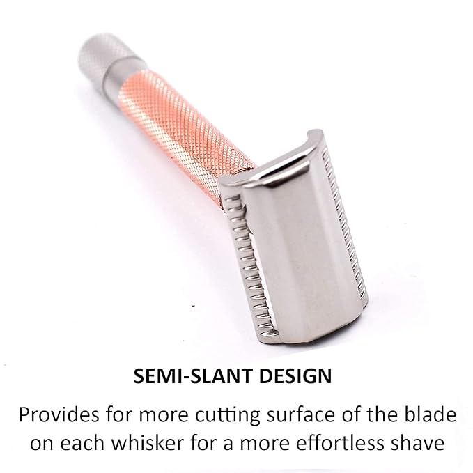 Parker Semi-Slant Safety Razor – Rose Gold Finish | Elegant DE Razor for Women &amp Men with Sensitive Skin | Slanted Head + 5 Parker Blades for Smooth Results | Iconic Brand