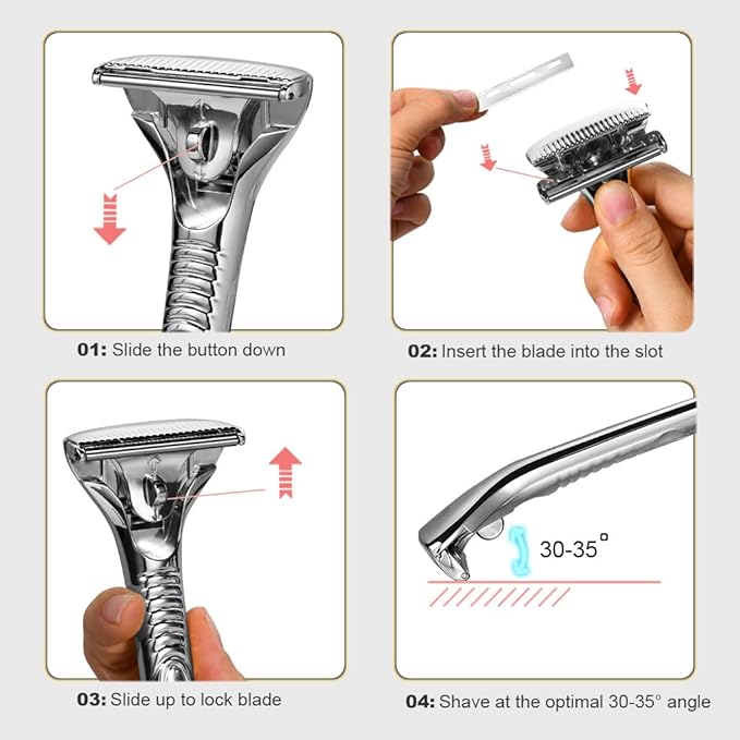 Magnetic Safety Razor for Men Smooth Single Blade Shave Easy Blade Change Stainless Steel Mens Face Razor Durable Blade Shavers for Men - Silver