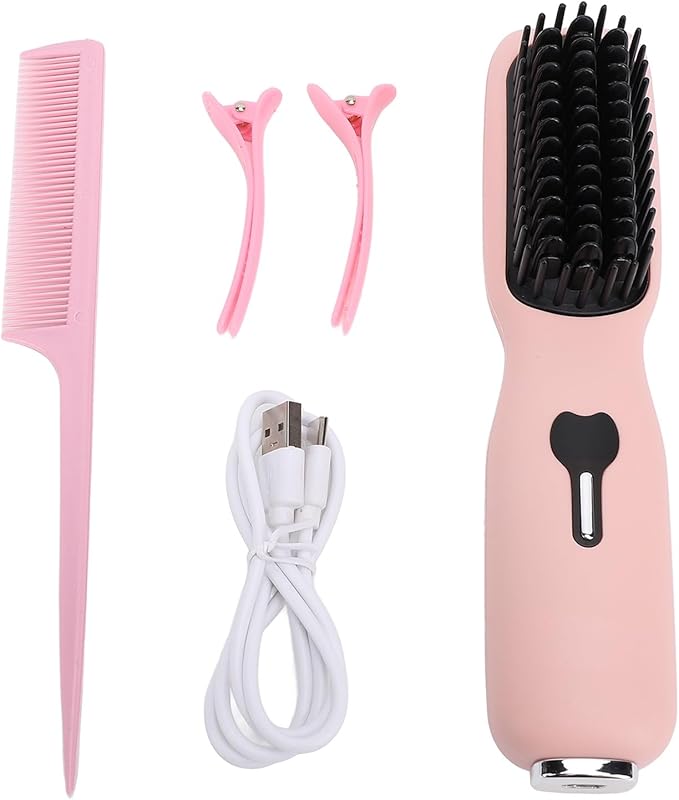 Cordless Hair Straightener Brush 11 Temperature Adjustment Fast Heating Antiscald Portable Straightening Brush for Different Hair Types