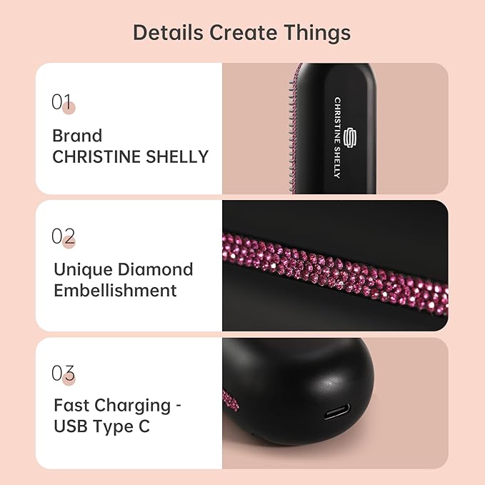 Hair Straightener Brush Portable Cordless Mini Straightening Brush for Travel Negative Ion Hot Comb Hair Straightener with 9 Temps for Women Anti-Scald Ceramic Fast Charge