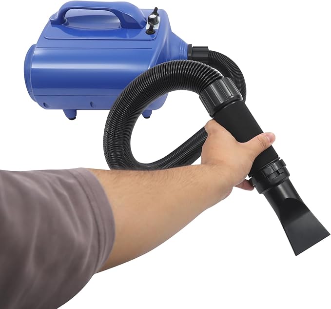 3600w Pet Grooming Hair Dryer Adjustable Temperature 77-149℉ &amp Airspeed 98.43-229.66ft/S Dual Motor Dog Cat Dryer with Flexible Hose &amp 2 Nozzles Dog Pet Dryer Blower for Home Pet Shop(Blue)