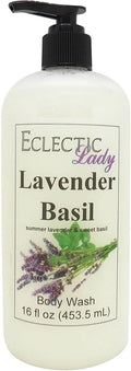 Eclectic Lady Liquid Pearl Body Wash - Lavender Basil Scent 3-in-1 Use For Bubble Bath Hand Soap &amp Body Wash Phthalate-Free Lavender Basil Fragrance Handcrafted in USA (16 oz)