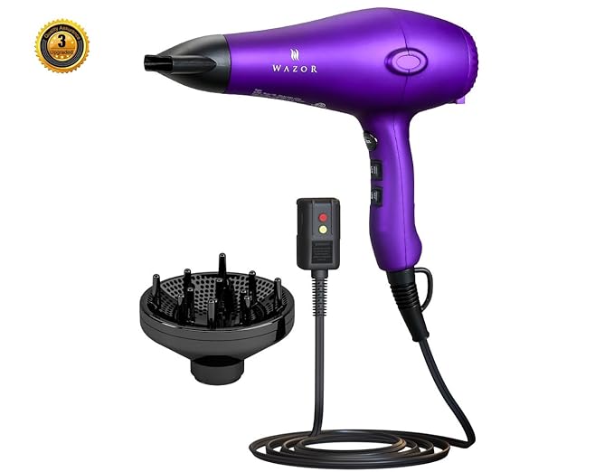 Purple Professional Light Weight Hair Dryer 1875W Tourmaline Ceramic Negative Ionic Blow Dryer with Diffuser &amp Concentrator &amp Comb