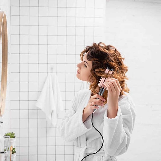 Curling Iron - 3 Barrel Hair Crimper Iron - 5 in 1 Curling Wand Hair Wand with Fast Heating Up - Crimper Wand Curler for All Hair Types Heat Protective Glove &amp 2 Clips Included