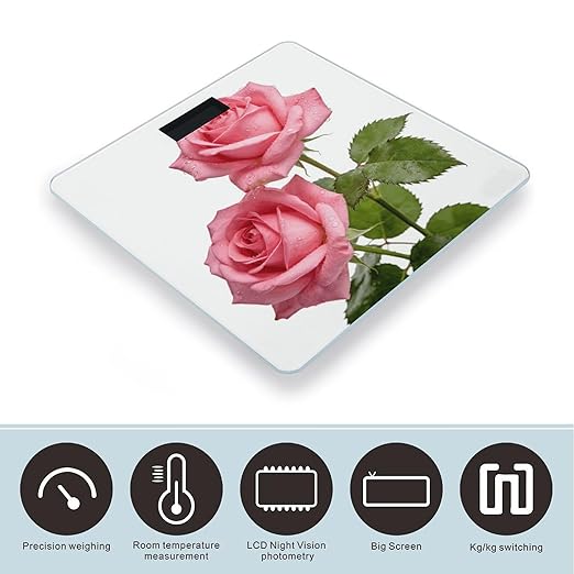 Flower Pink Smart Scale for Body Weight Digital Bathroom Scale Toughened Glass Weight Scale with Large LCD Backlight Display High Precision Scales Weighing Machine