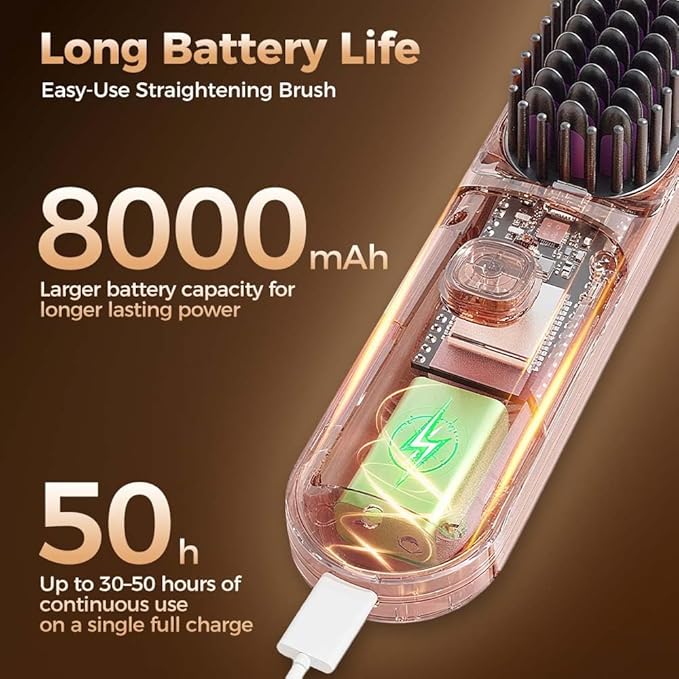 Go Brush 2026 New Cordless Straightening and Curling Brush Ideal for Fine Thick Stubborn Hair 3 Temperature Options Anti-Scald Safety Design USB Rechargeable (Black)