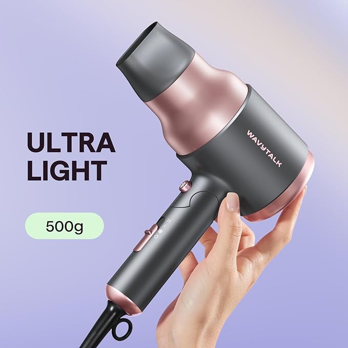 Wavytalk Portable Hair Dryer with Diffuser Foldable Mini Hair Dryer with Lightweight Design 1600W Small Hair Blow Dryer with Diffuser for Curly Hair Fast Drying Rose Pink