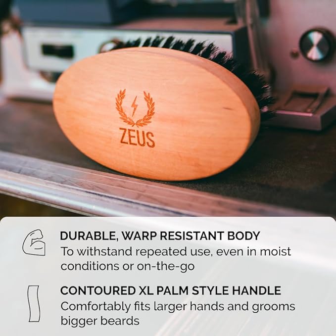 ZEUS Oval Military Beard Brush for Men Natural Boar Firm Bristle Grooming Tool for Shaping Conditioning &amp Daily Beard Maintenance (Made in Germany) Q91