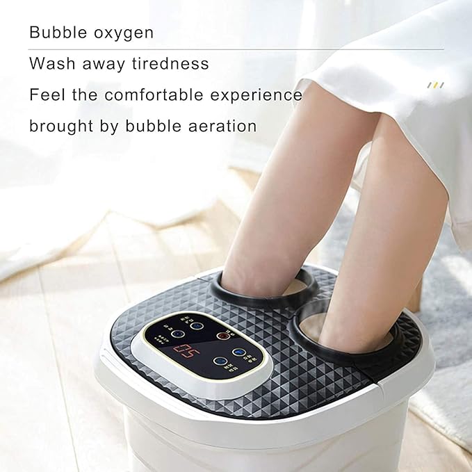 Foot Spa Bath Massager with Heat Bubbles 6 Massage Rollers Time &amp Temprature Control Foot Soak for Tired Feet Stress Relief Home Use Large Size for Soaking Feet