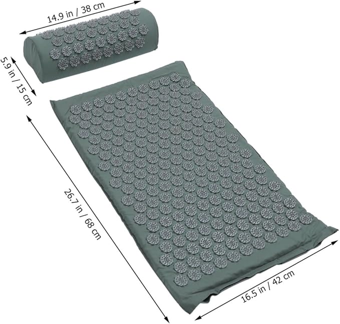 Acupressure Massage Mat and Shiatsu Massage Pillow Set with Carry Bag Portable Acupuncture Therapy Cushion for Neck and Back Relief Washable Yoga Exercise Mat for Wellness and