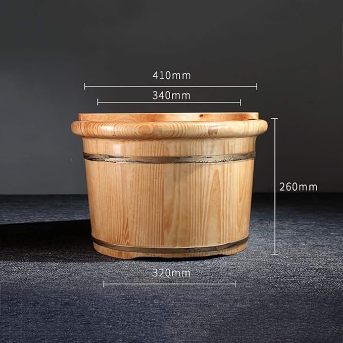 Household Foot Bath Barrel Solid Wood Foot Washing Barrel Thick Foam Foot Barrel Foot Spa Bath Massager (Color : 26cm with Cover)