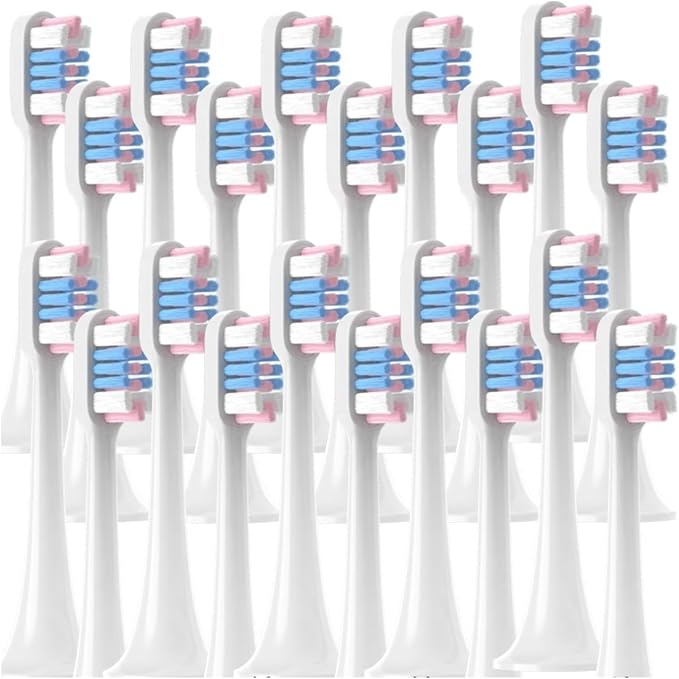 20/50PCS Replacement Brush Heads Compatible for T300/T500/T700 Deep Cleaning Soft Bristle Electric Toothbrush Nozzles(20WhiteBluePink)