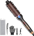 Thermal Brush 1.5 Inch Curling Iron Heated Round Brush Styler Hair Straightener &amp Curler &amp Volumizer 3 in 1 Negative Ion Dual Voltage 9 Temperature Control with LED Display (Inky)