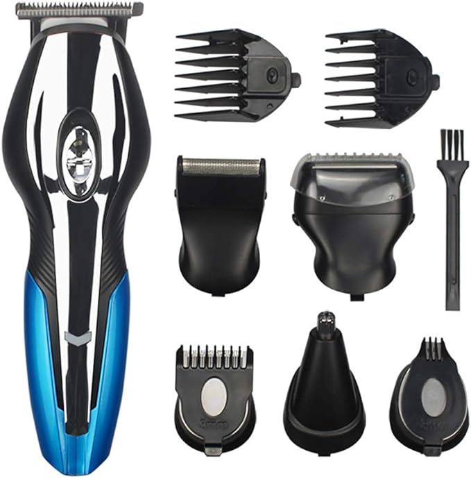 QWEASDF 6-in-1 Electric Hair Clipper Set Beard Trimmer Body Hair Trimmer Nose Hair Trimmer USB Charging Powerful Power Suitable for The Whole FamilyBlue