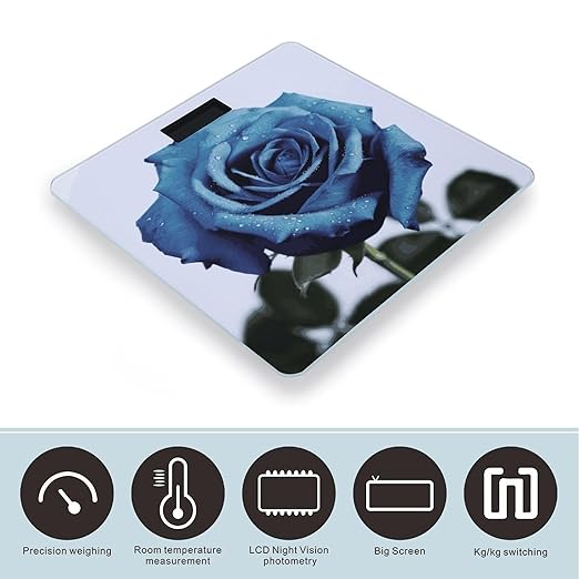 Blue Rose Blooms Bathroom ScaleHighly Accurate Digital Weighing Machine for People Bright LED Display Weight Scale for The Aldult Home Use