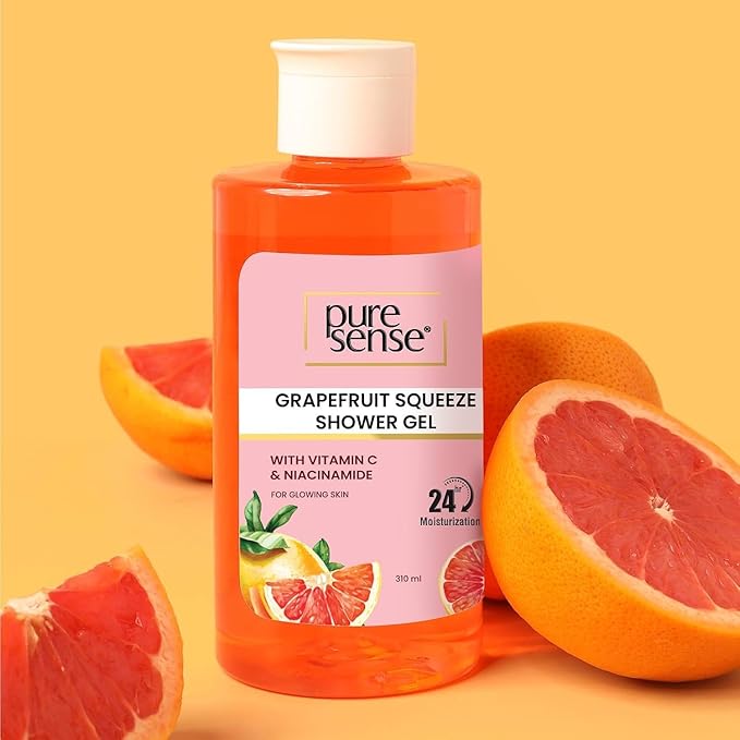 PureSense Vitamin C + Niacinamide Grapefruit Squeeze Body Wash Shower Gel | Deeply Cleans | Soft &amp Youthful Skin | Evens Ski Tone | No Paraben | All Skin Types | For Men &amp Women | 310ml