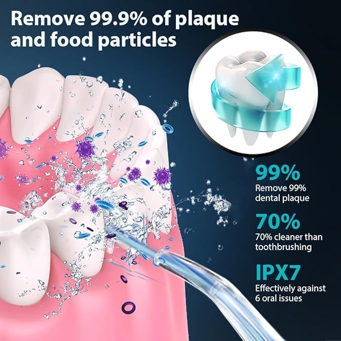 Generic Cordless Water Dental Flosser for Teeth Cleaning 220ml Tank 3 Modes 4 Jets IPX7 Waterproof