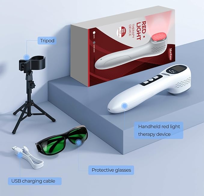 Handheld Red Light Therapy with StandInfrared Light Therapy Device with Timing &amp2 ModesRed Light Therapy Wand for face&ampBodyCold Therapy Machine for Wrists Knees Joints(5 * 808nm+12 * 650nm)