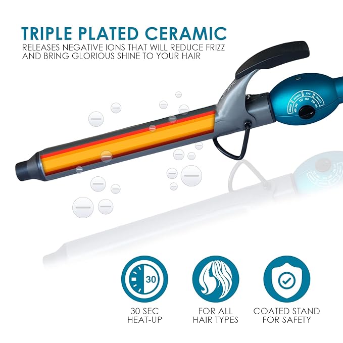 Mr Big Junior Hair Curling Iron - The Longest XL Styling Curling Irons for Long Hair (Aqua 8 Barrel1.25 Diameter)