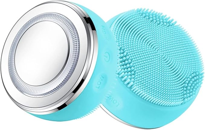 Facial Cleansing Brush Electric Spin Facial Brush 3 Levels Adjustable Silicone Waterproof Cleansing Instrument Vibration Heating Beauty Instrument (Color : Blue)