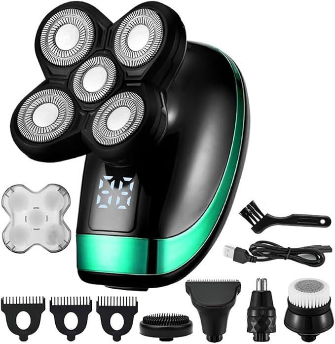 Head Shaver for Men 5 in 1 Rechargeable Electric Shaver Five Floating Heads Razors Hair Clipper Nose Ear Hair Trimmer Men Facial Cleaning Brush