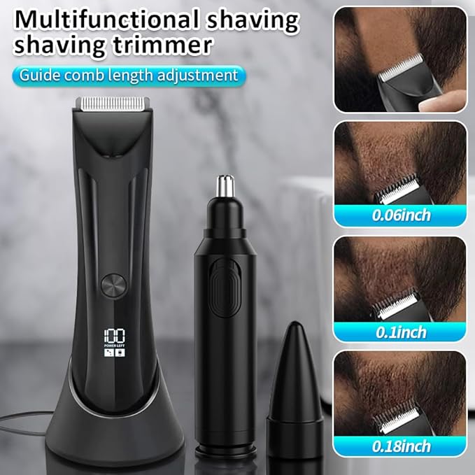 Men's Trimmer - IPX5 Waterproof Electric Shaving Trimmer with Replaceable Ceramic Blade Head Body Groomer for Pubic Area Underarms Chest Groin