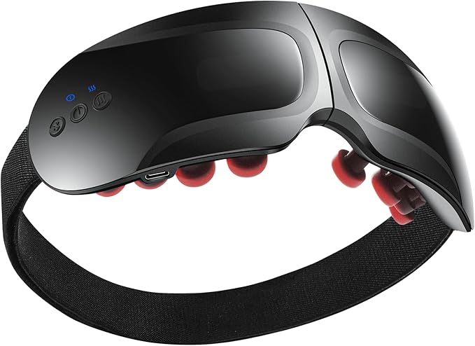Fullicon Eye Massager with Heat &amp Vibration Ultra Light Migraine Relief Products Foldable Mask with Bluetooth Music Face Massager with Type-C Charging 5 Modes FSA Eligible Items Only List (Bla