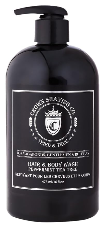 Men's Hair &amp Body Wash16oz (473ml) - Crown Shaving Co - Peppermint and Tea Tree Oil Soothing and Hydrating Mens Hair and Body Wash