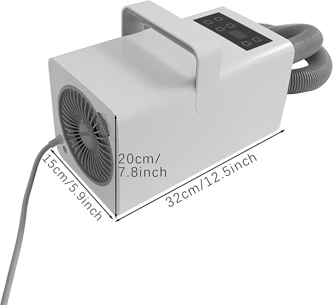 White Pet Hair Dryer 3-Heat Adjustable Dog Cat Grooming Blower Quiet 2-Speed Motor with 4 Snap-On Nozzles Lightweight Home Drying Machine for Small to Large Dogs 110 V 10 ft Hose