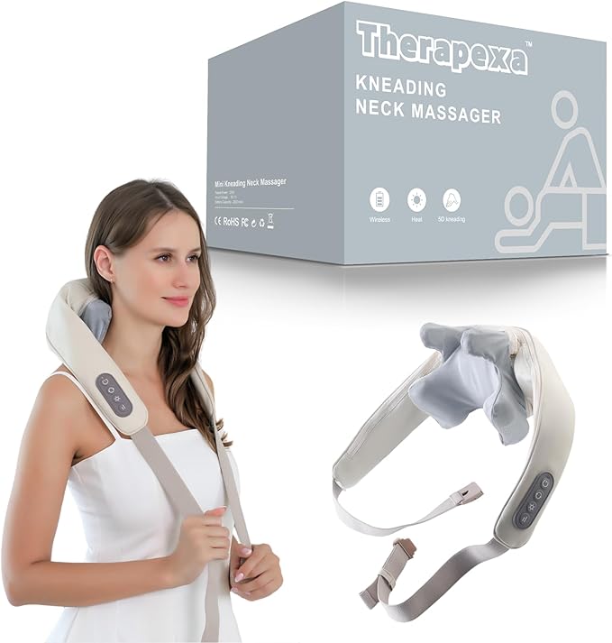Therapexa Neck &amp Shoulder Massager Back Massager for Pain Relief Deep TissueMassager for Neck and Shoulder PainBack Massager with Heat. (Beige)