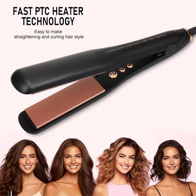 Professional Hair Straightener with Ceramic Coating Plates Black and Rose Gold Fast PTC Heater Technology 2-in-1 Straightening and Curling Iron