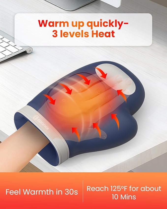 COMFIER Cordless Hand Massagerwith Heat and Compression Updated Bigger Electric Hand Massage for Arthritis and Carpal TunnelWrist Massage Used at HomeOffice for WomenMenBlue