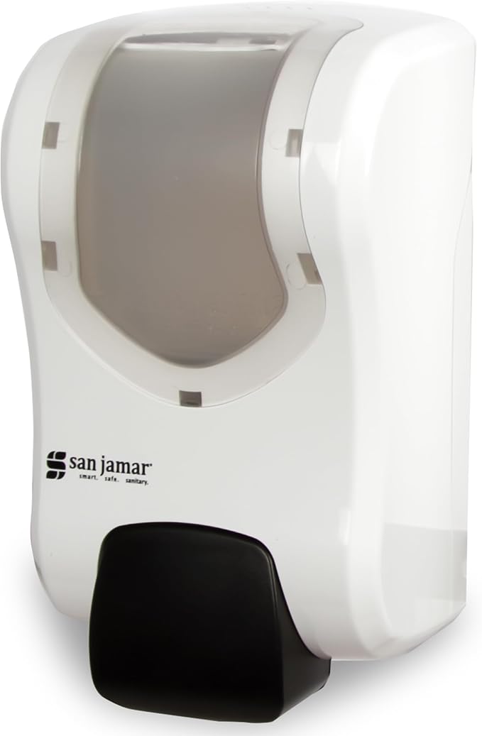 San Jamar Summit Rely Soap &amp Sanitizer Dispenser Manual Wall-Mounted Liquid &amp Lotion Dispensing for Bathroom and Kitchen Plastic 900 mL White