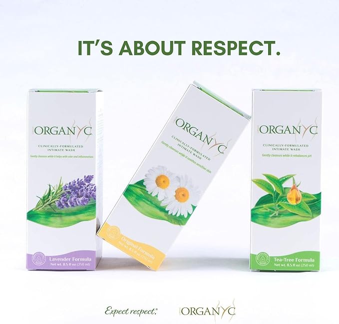 Organyc - Feminine Intimate Wash for Sensitive Skin - Free from Chlorine Parabens SLSSLES and Synthetic Perfumes - 8.5 Fl Oz with Chamomile +Tea-Tree + Lavender