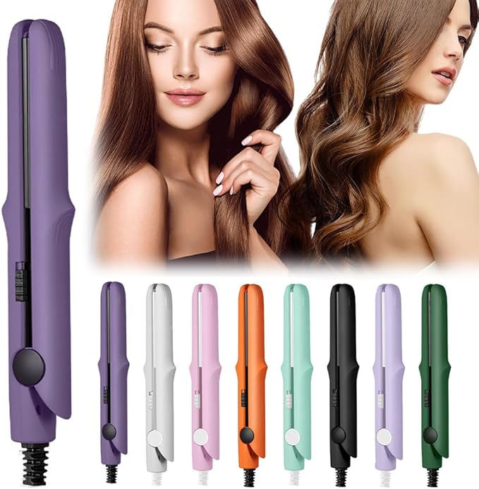 Mini Dual Purpose Curling Iron 2025 New 2 in 1 Mini Curling Wand &amp Flat Iron Hairs Straightener for All Hair Types Upgrade Portable Travel Curling Wand Hairs Tool for Women Short Hair (Dark Purp