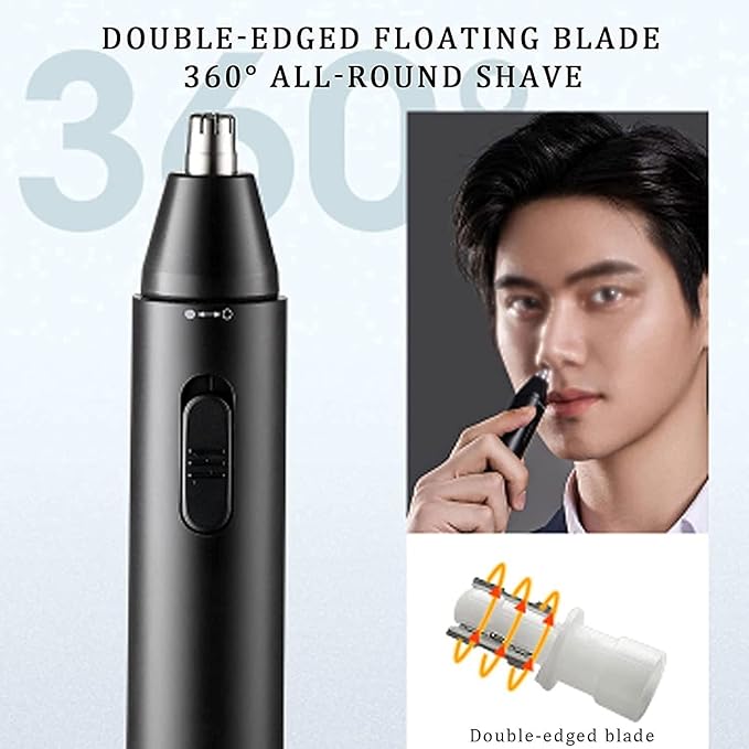 Ear and Nose Hair Trimmer Clipper Portable Waterproof 360° Rotating Nose Hair Trimmer with Snap-fit &amp Push-up Switch for Ears Nose &amp Eyebrow Trimming at Home Easy Cleansing (Color : White)
