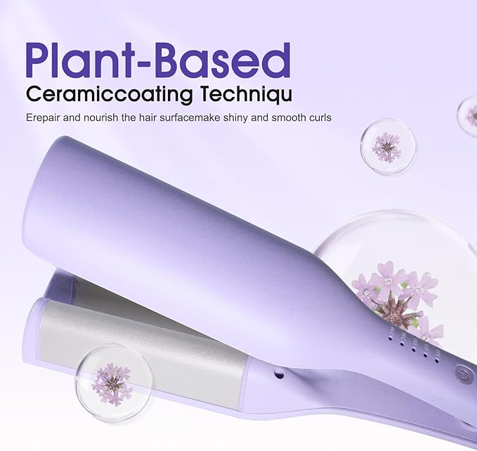 Beach Waves Curling Iron 1.4 Inch Double Barrel Waver Ceramic Wave Iron for Hair Crimper for Women Anti-Scald Dual Voltage Wavy Iron Deep Waver Hair Tool Purple