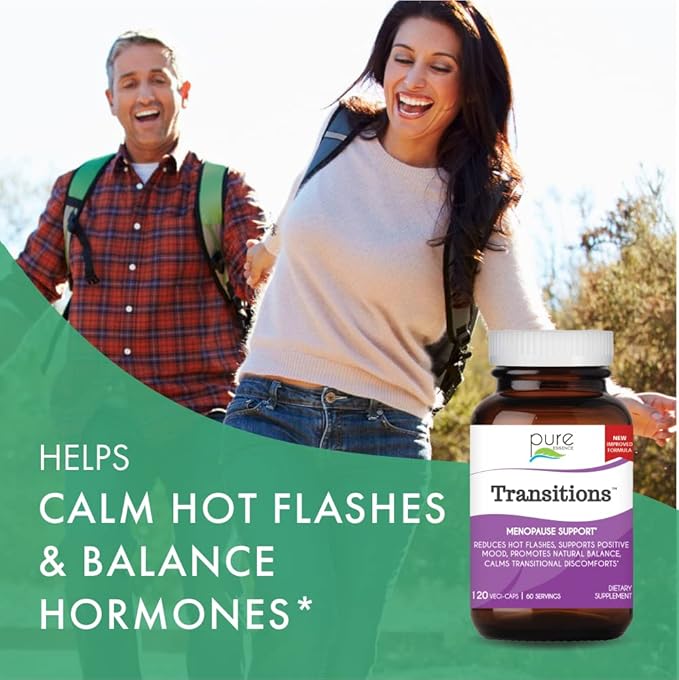 Pure Essence Labs Transitions Vitamins for Women Natural Menopause Relief Supplement to Promote Hormone Balance Reduce Hot Flashes Mood Swings &amp Night Sweats 60 Capsules