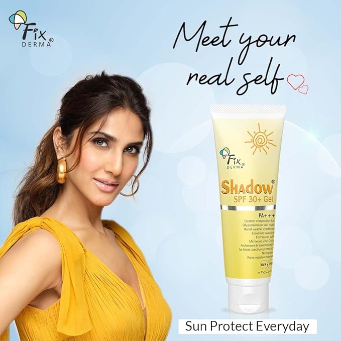 Grah Fixderma Shadow Sunscreen SPF 30+ Gel For Oily Skin - Acne Prone Offers PA+++ Protection Broad Spectrum UVA and UVB Protection Water Resistant and Non-Greasy 75g
