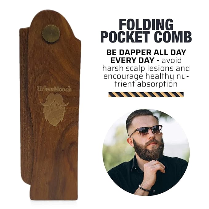 Pure Green Sandalwood(Chandan) Folding Wooden Comb - Men'S Hair Beard &amp Mustache Comb - Pocket Sized Sandal Wood Comb For Everyday Grooming For Healthy &amp Stylish Beard