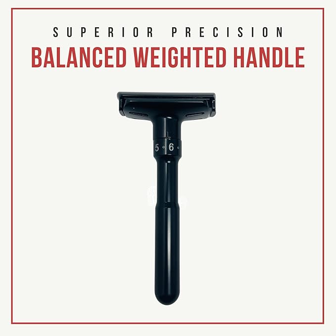 G.B.S Double Edge Safety Razor – Premium Black Steel Shaving Razor with Weighted Handle Leather Travel Case &amp 10 DE Blades – Smooth Close and Comfortable Shave for Men