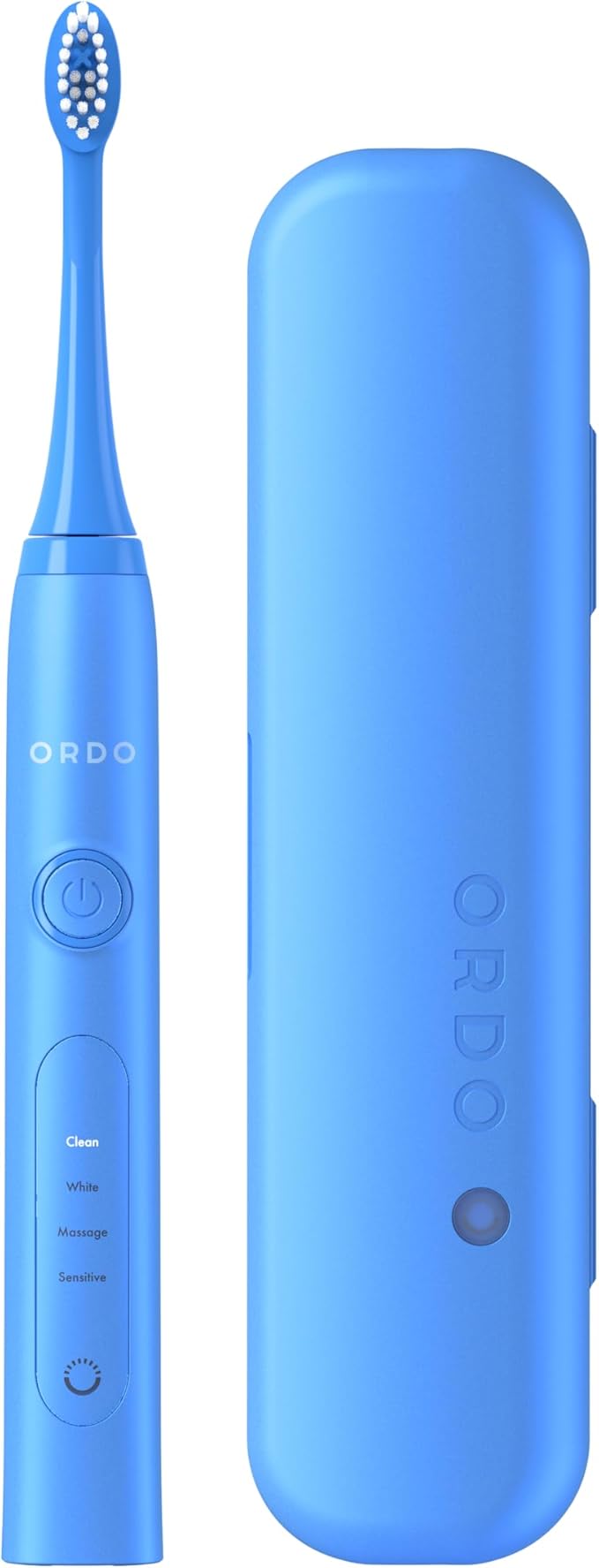 ORDO Sonic+ Electric Toothbrush with Case Sonic Toothbrushes for Adults Charging Travel Case 4 Brushing Modes Fast Rechargeable Battery Silicone Polishing USB Charger Arctic Blue