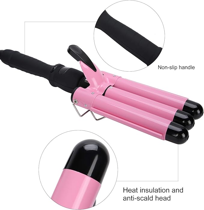 Three Barrel Curling Iron Triple Pipe LCD Hair Waver Temperature Adjustable Hair Curling Iron Hair Iron Curler Compatiable for All Hairstyles(US25mm)