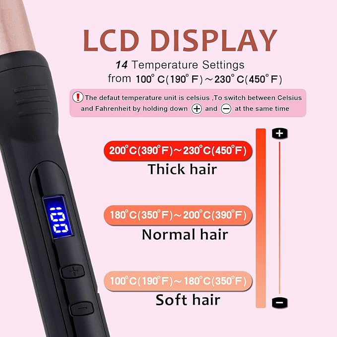 Professional Ceramic Tapered Curling Wand - 1/2 to 1 Inch Hair Curler with LCD Display &amp 14 Heat Settings for All Types(0.75-1.25 Inch)