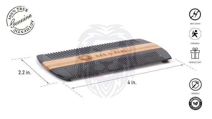 Premium Natural Ox horn and Sandalwood Beard Comb Dual-Action | Double Sided Beard &amp Mustache Comb with Brown Protective Case | Perfect Grooming Companion &amp Gift for Men – by Man &amp Mane
