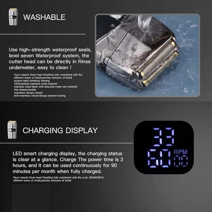 Cordless Metal Hair Shaver for Men Beard Electric Shaver Razor Fade Bald Head Shaving Machine