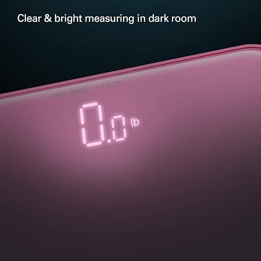 VisionTechShop S Body High Precision Ultra Wide Digital Body Weight Bathroom Scale up to 396lb/180kg Super-Clear Large LED DisplayStep-On Technology Pink