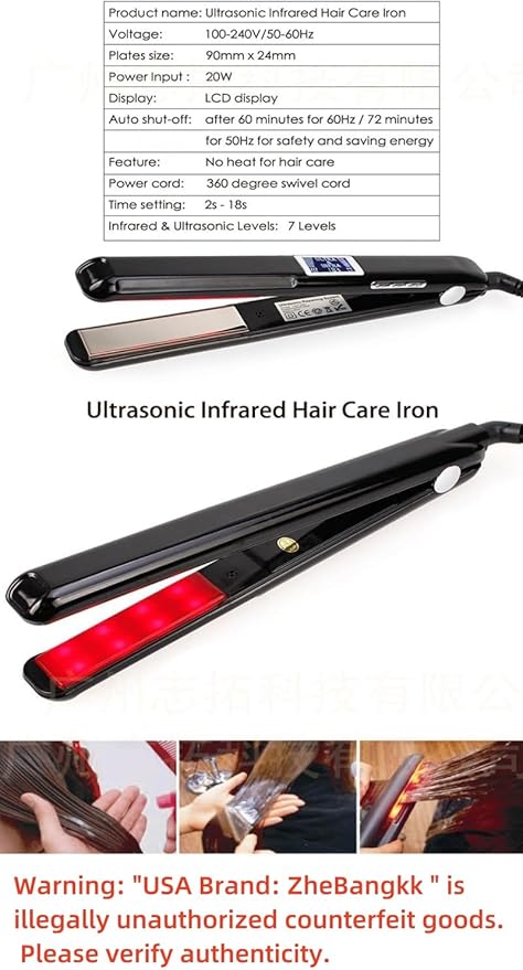 Ultrasonic Infrared Hair Care Iron Recovers The Damaged Hair LED Display Treatment Styler Cold Iron Straightener Infrared Straightener Styler (Black)