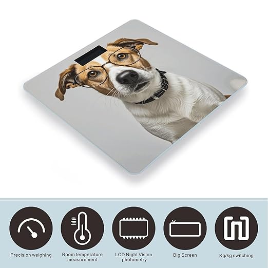 Dog with Glasses Digital Bathroom Scale for Body Weight Weighing Scale with Backlit LCD Display High Precision Measurements &amp Measures Weight Up to 180kg