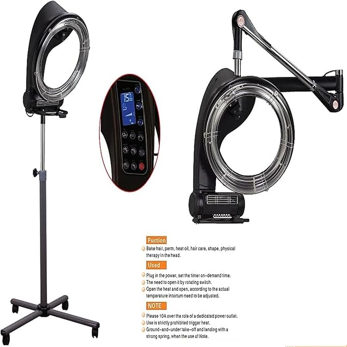 1200W Orbiting Wall Mount Hair Dryer Standing Professional Salon Hair Spa Color ProcessorSalon Dryerwith Adjustable Timer and TemperatureVertical